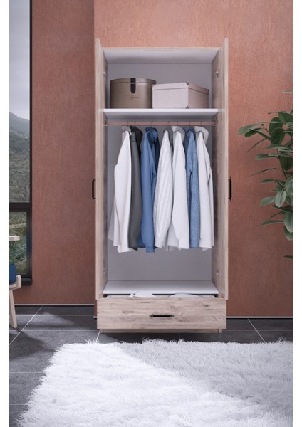Abete 2 Kapılı 1 Çekmeceli Geniş Gardırop (Elbise Dolabı-Yüklük-Kiler) /Atlantik Çam modelleri