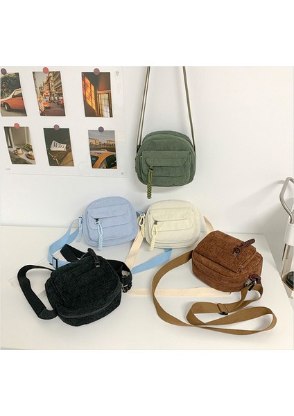 Kadife 2024 Bahar Yeni Moda Düz Renk Ruiying Bez Çanta Kampüs Kızlar Omuz Crossbody Küçük Çanta Gelgit (Yurt Dışından)