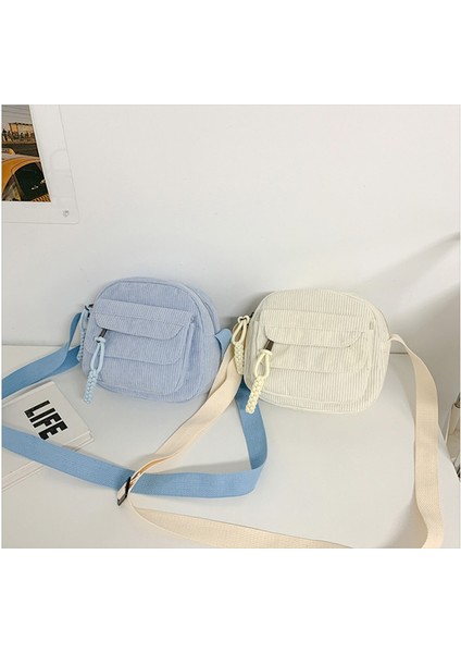Kadife 2024 Bahar Yeni Moda Düz Renk Ruiying Bez Çanta Kampüs Kızlar Omuz Crossbody Küçük Çanta Gelgit (Yurt Dışından)