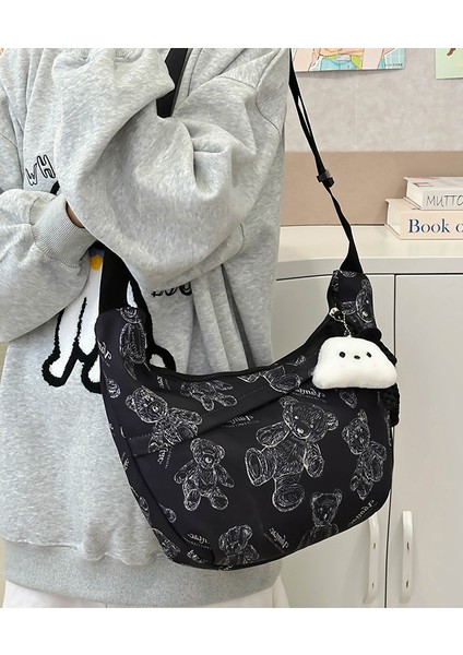 Ayı Desenli Naylon Crossbody Çanta Sokak Trendi Minimalist Hilal Çanta (Yurt Dışından)