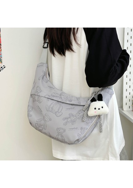 Ayı Desenli Naylon Crossbody Çanta Sokak Trendi Minimalist Hilal Çanta (Yurt Dışından)