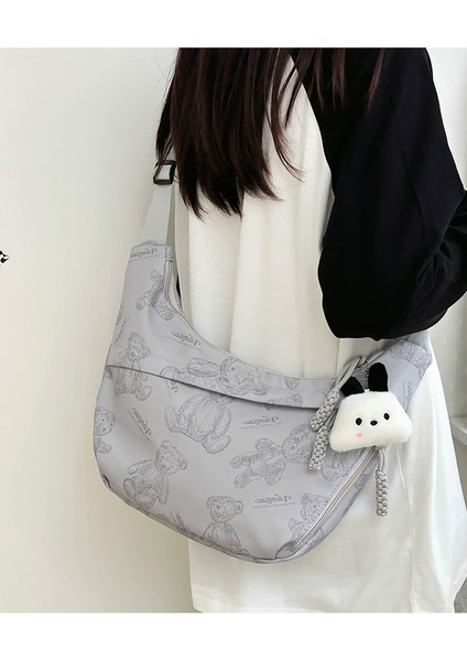 Ayı Desenli Naylon Crossbody Çanta Sokak Trendi Minimalist Hilal Çanta (Yurt Dışından)