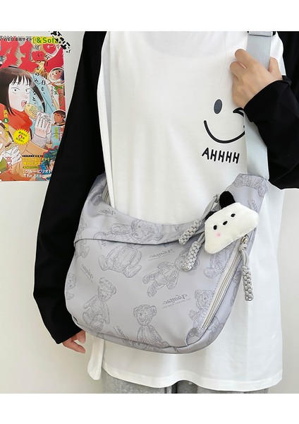 Ayı Desenli Naylon Crossbody Çanta Sokak Trendi Minimalist Hilal Çanta (Yurt Dışından)