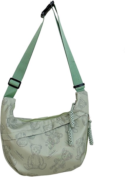 Ayı Desenli Naylon Crossbody Çanta Sokak Trendi Minimalist Hilal Çanta (Yurt Dışından)