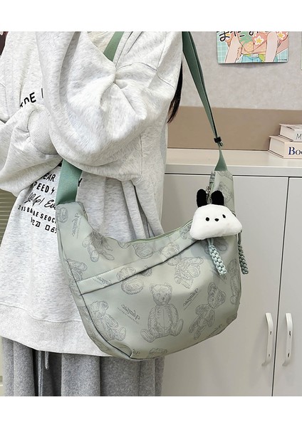 Ayı Desenli Naylon Crossbody Çanta Sokak Trendi Minimalist Hilal Çanta (Yurt Dışından)
