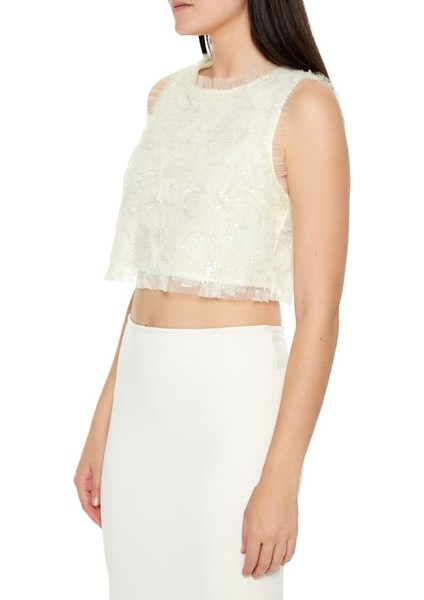 Payetli Çiçek Desenli Bluz