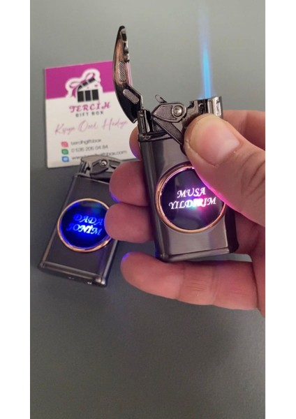 Kişiye Özel Baskı LED Işıklı Yanıp Söner Turbo Metal Çakmak