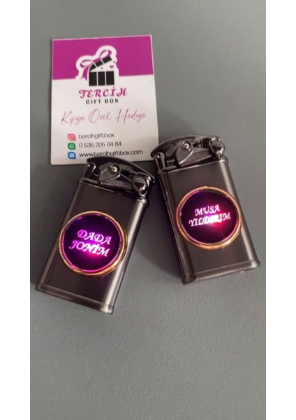 Kişiye Özel Baskı LED Işıklı Yanıp Söner Turbo Metal Çakmak modelleri