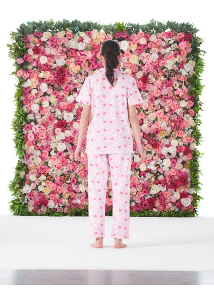 Kadın Yazlık Kalpli Önden Düğmeli Kısa Kollu Penye Lycra Pijama Takımı fiyatları