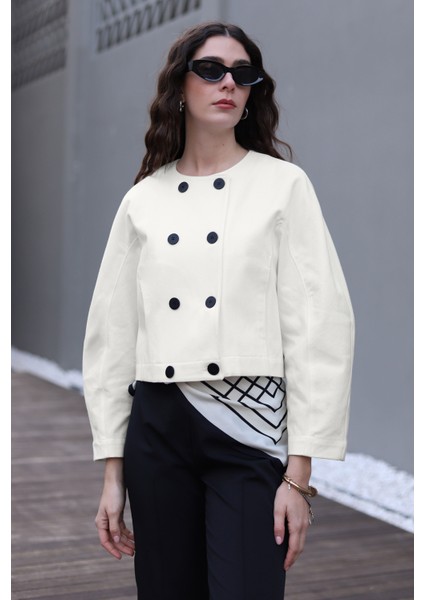 Pamuklu Kruvaze Ceket Ekru