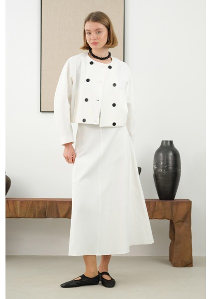 Pamuklu Kruvaze Ceket Ekru fırsatları