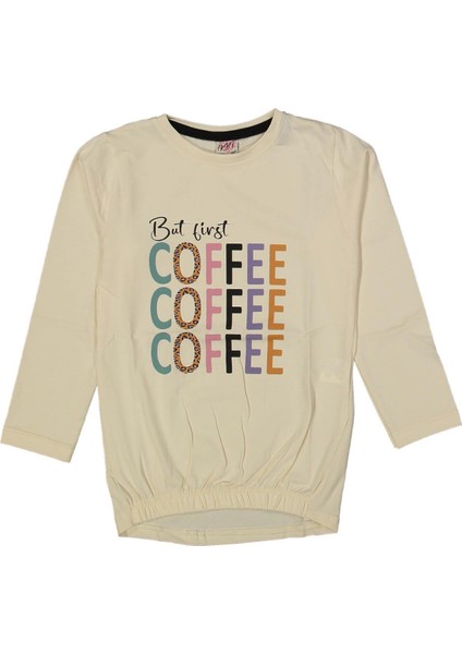 Kız 9/12 Yaş Coffe Yazılı Sıfır Yaka Sweat