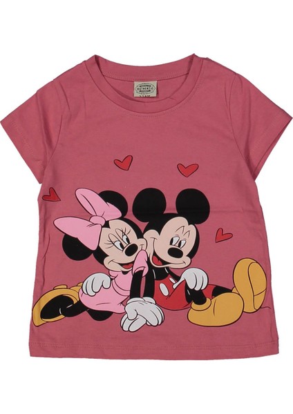 Kız 2/6 Yaş Kalpli Miki Baskılı Tişört