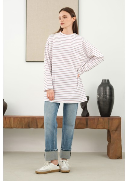 Ince Çizgili Sweat Soft Menekşe
