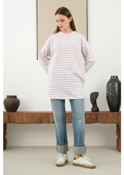 Ince Çizgili Sweat Soft Menekşe