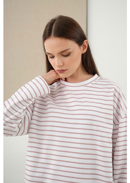 Ince Çizgili Sweat Soft Menekşe