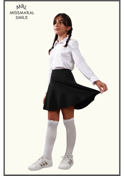 Siyah Yüksek Bel Şortlu Etek Skirt With Shorts 1101