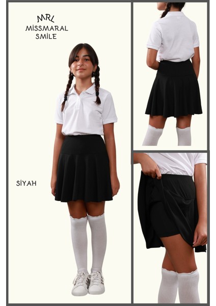 Siyah Yüksek Bel Şortlu Etek Skirt With Shorts 1101