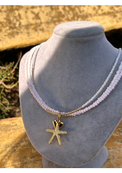 Kadın Beyaz Pembe 3 Lü Görünüm El Yapımı Kum Boncuk Kolye Aksesuar Takı fiyatları