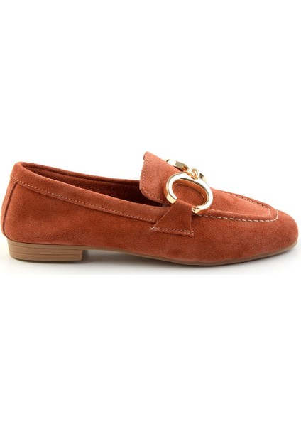 Kiremit Süet Deri Kadın Loafer Ayakkabı K01763771002