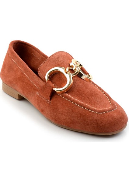 Kiremit Süet Deri Kadın Loafer Ayakkabı K01763771002