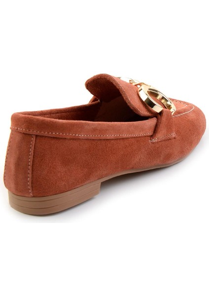 Kiremit Süet Deri Kadın Loafer Ayakkabı K01763771002