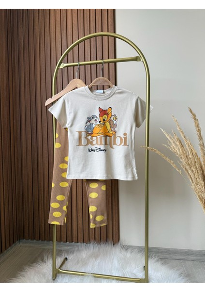 Kız Çocuk Bambi Baskılı Tişört ve Desenli Tayt Takımı – Konforlu ve Şık Günlük Kombin modelleri