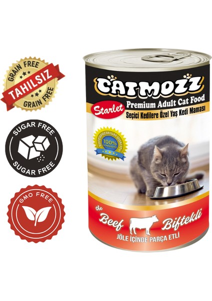 Starlet Premium Tahılsız Şekersiz Biftekli Yetişkin Kedi Konservesi 415 gr x 24 Adet