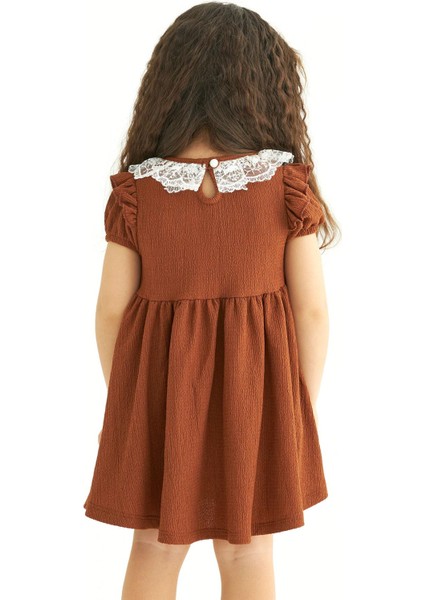 Bisiklet Yaka Dantelli Fiyonk Detaylı Tarçın Renk Elbise fiyatları