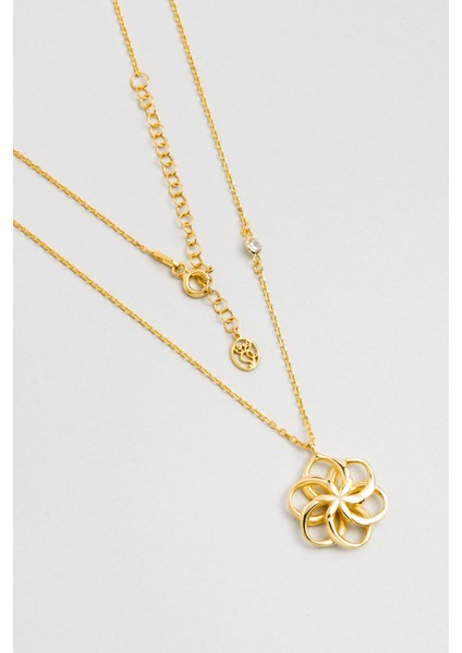 Yaşam Çiçeği 18 Ayar Sarı Altın Kaplama 45 cm Gümüş Kolye