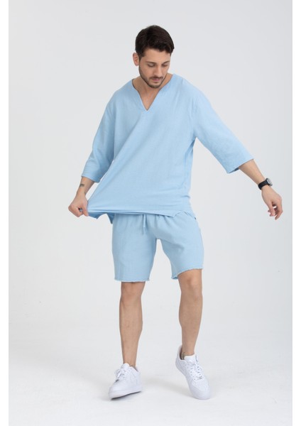 Erkek %100 Pamuklu V Yaka Kısa Kollu Gömlek - Konforlu ve Modern Stil