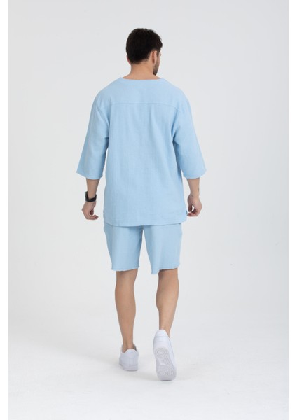 Erkek %100 Pamuklu V Yaka Kısa Kollu Gömlek - Konforlu ve Modern Stil