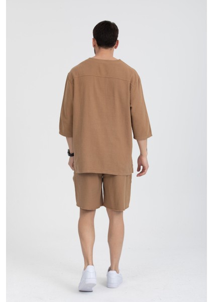 Erkek %100 Pamuklu V Yaka Kısa Kollu Gömlek - Konforlu ve Modern Stil