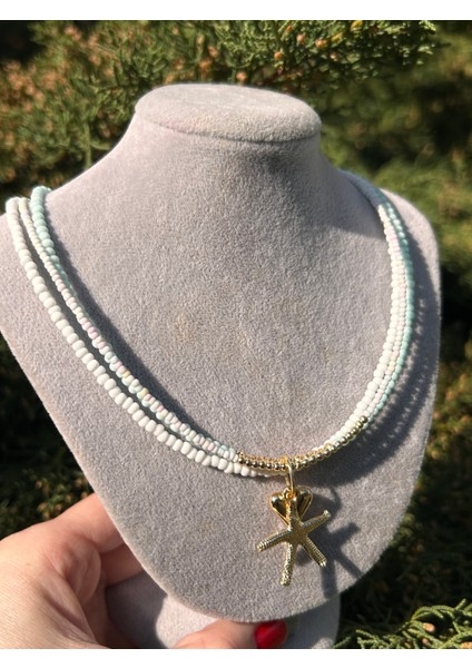 Kadın Beyaz Yeşil 3 Lü Görünüm El Yapımı Kum Boncuk Kolye Aksesuar Takı fiyatları