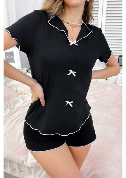 Pamuklu Fiyonk Detaylı Şortlu Pijama Takımı fiyatları