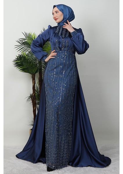 Nur Tesettür Tül Abiye Koyu Indigo