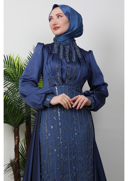 Nur Tesettür Tül Abiye Koyu Indigo