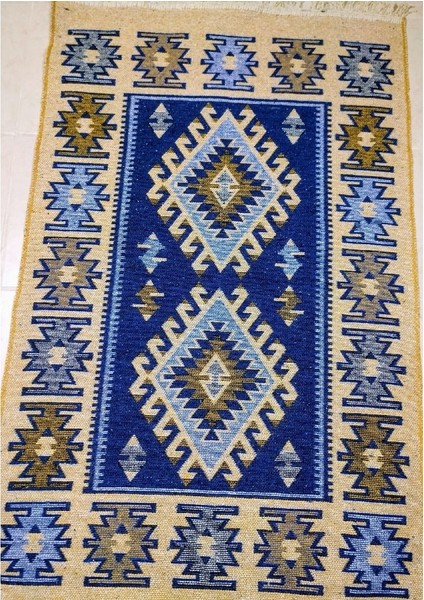 Makine Dokuma Uşak Kilimi, Püsküllü, Çift Taraflı, 1x3m