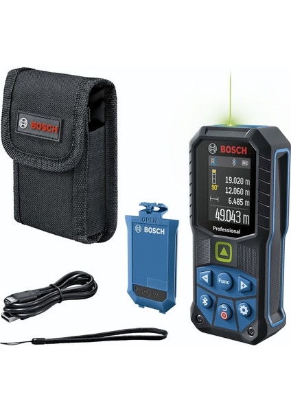 Professional Glm 50-27 Cg Lazerli Uzaklık Ölçer (50M Ölçme Alanı, 4 Sn. Ölçme Süresi, 3,7V 1.0AH Akü, Usb-C Kablo, Ip 65 Toza Karşı Koruma Sistemi, Yeşil Lazer, Taşıma Kayışı, Koruma Çantası)