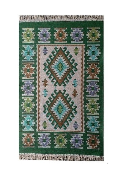 Makine Dokuma Uşak Kilimi, Püsküllü, Çift Taraflı, 120x180 cm