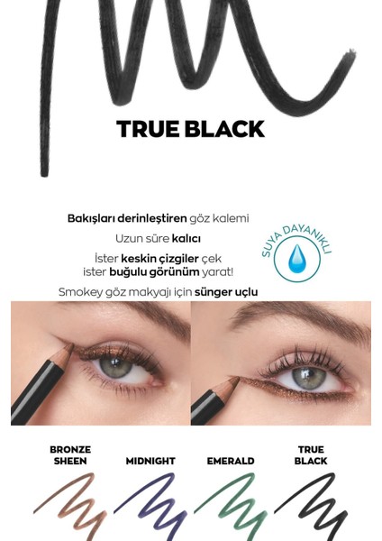Kohl Sünger Uçlu Suya Dayanıklı Göz Kalemi True Black fiyatları