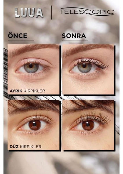 Telescopic Carbon Extra Black Maskara - Uzun ve Belirgin Kirpikler için Esnek Tarak Fırçası, Karbon Siyah, 10 ml indirimleri
