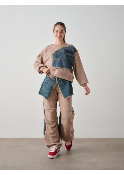 Kız Çocuk Kışlık Denim Garnilli 3 Iplik Tasarım Pantolon