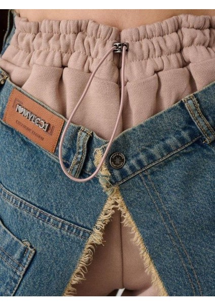 Kız Çocuk Kışlık Denim Garnilli 3 Iplik Tasarım Pantolon