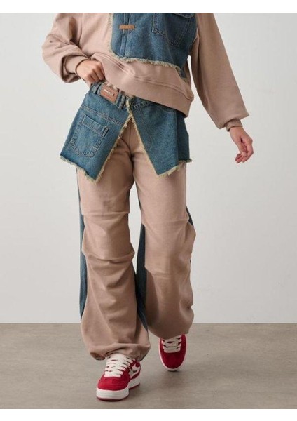 Kız Çocuk Kışlık Denim Garnilli 3 Iplik Tasarım Pantolon