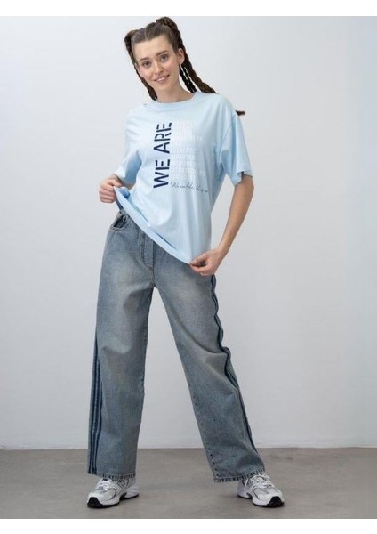 Kız Çocuk Kordon Detaylı Oversize Denim Pantolon