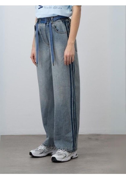 Kız Çocuk Kordon Detaylı Oversize Denim Pantolon fiyatları