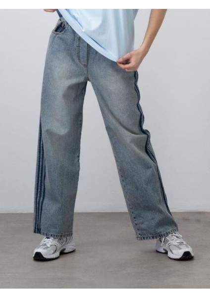 Kız Çocuk Kordon Detaylı Oversize Denim Pantolon modelleri