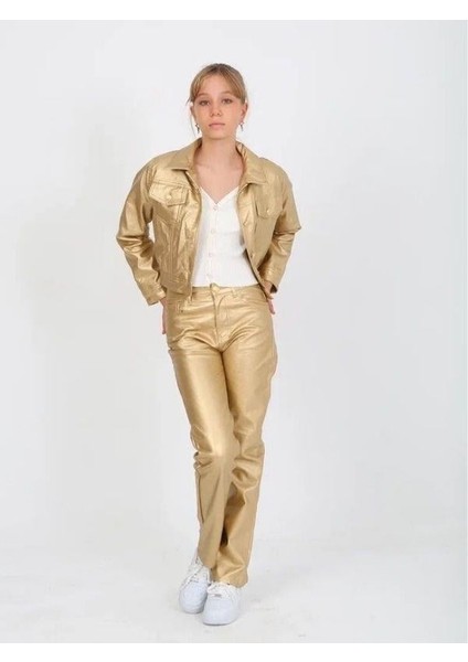 Kız Çocuk Gold Deri Pantolon