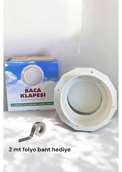 Aspiratör Baca Klapesi Çekvalfi , Davlumbaz Baca Klapesi Koku Önleyici , 2mt Folyo Bant Uyumlu
